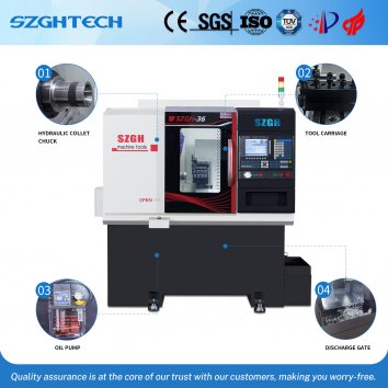 The SZGH-36J is a compact, high precision CNC lathe machine designed for efficient mass production of small to medium-sized metal parts. With its slant bed design, powerful spindle motor, and optional automatic feeding system, this SZGH lathe is ideal for industries requiring both performance and stability — including automotive, electronics, and hardware manufacturing.